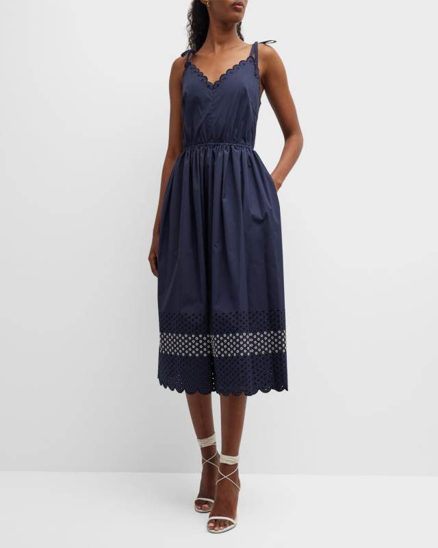 Sleeveless Scalloped Eyelet Midi Dress